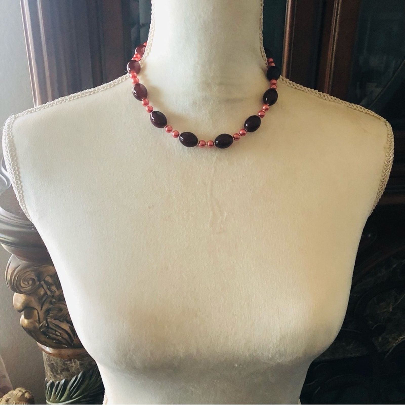 Handmade Handcrafted repurpose barrel almandine garnet Pearl necklace Size ONE SIZE - 5 Thumbnail