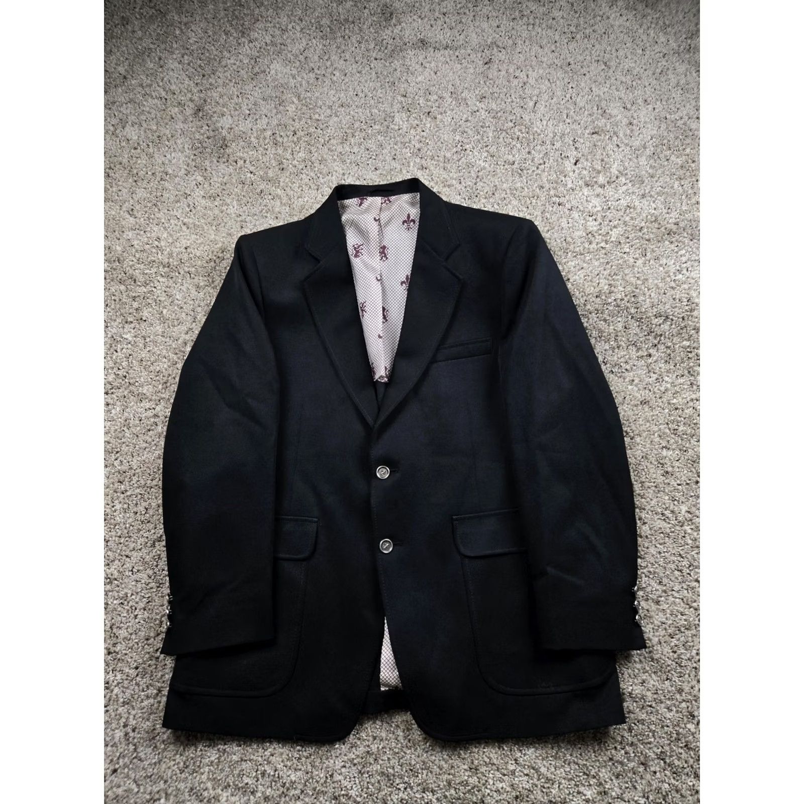 JCPenney VINTAGE JC Penney Blazer Mens 43R Black Jacket Sport Coat 70s One- or Two-Button Notch Lapel 2 Piece Regular Chest 44 in Men's Blazer Size 46R - 2 Thumbnail