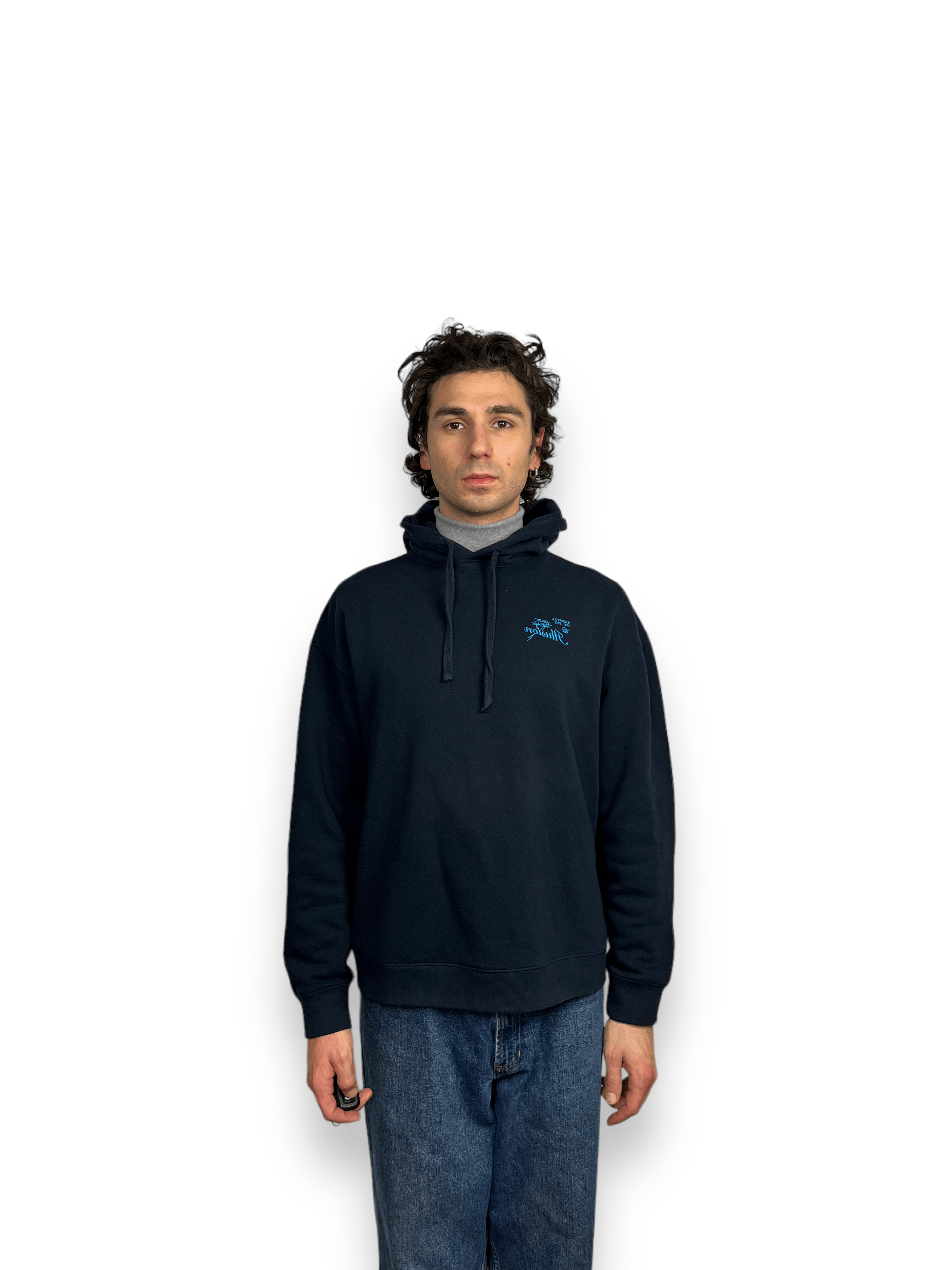 image of Aw 19/20 Raf Simons Illusion Cotton Hoodie in Navy, Men's (Size Small)