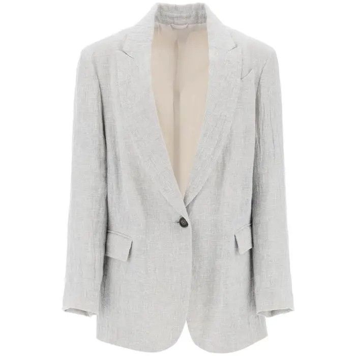 image of Brunello Cucinelli O1S22I1N0424 Linen Melange Jacket In Grey, Women's (Size Small)