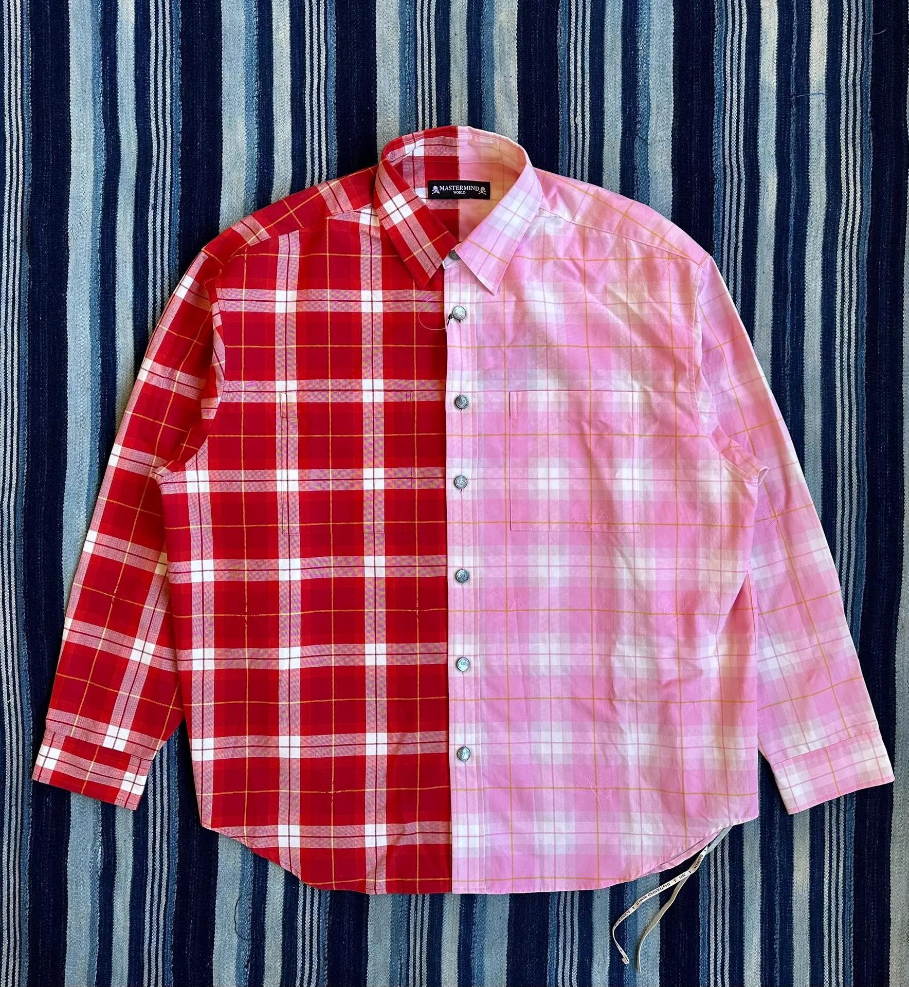 Mastermind World Red and Pink Plaid Split Design Long Sleeve Shirt Size US M / EU 48-50 / 2 - 1 Thumbnail