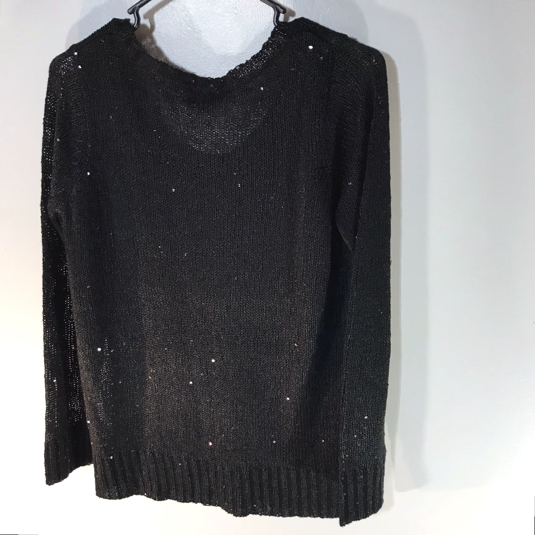 Vintage Metaphor Black Open Knit Sequin Sweater Womens Size M Long Sleeve Casual Party Size M / US 6-8 / IT 42-44 - 2 Thumbnail