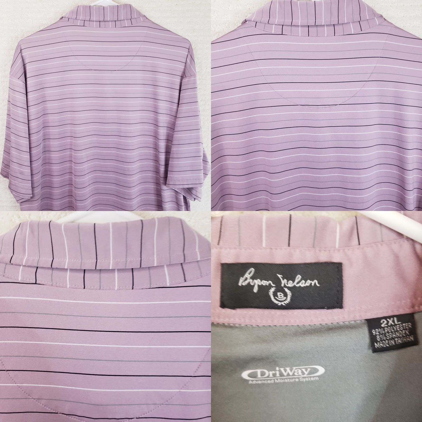 Vintage Byron Nelson Dri Way Men's Polo 2XL Lavender Striped Fripp Island Logo Golf Shirt Size US XXL / EU 58 / 5 - 8 Thumbnail