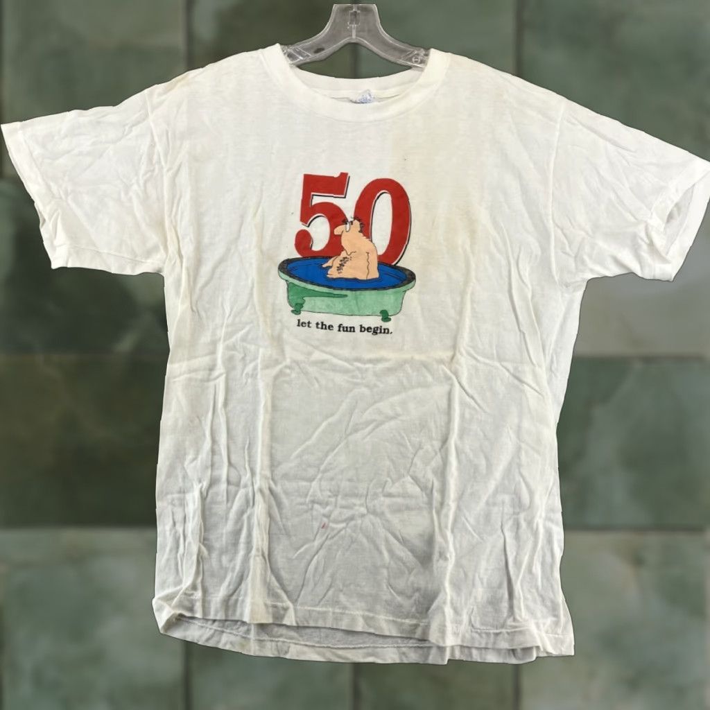 Vintage Short Hills Tee Shirt Adult XL 50th Birthday Graphic Let The Fun Begin White Size US XL / EU 56 / 4 - 1 Thumbnail