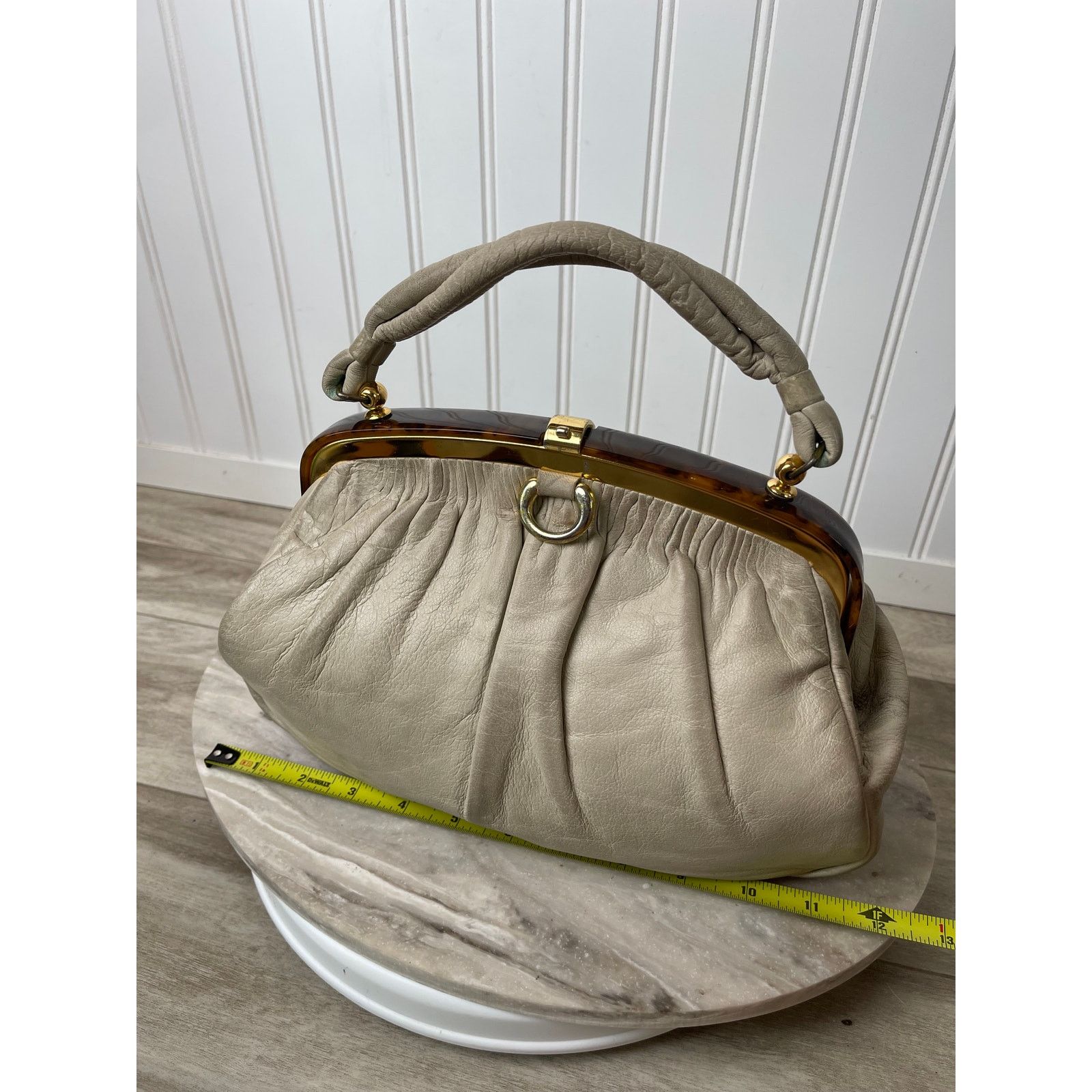 Vintage Etra VTG 50-60s Pleated Leather Handbag Elbief Frame White Size ONE SIZE - 12 Thumbnail