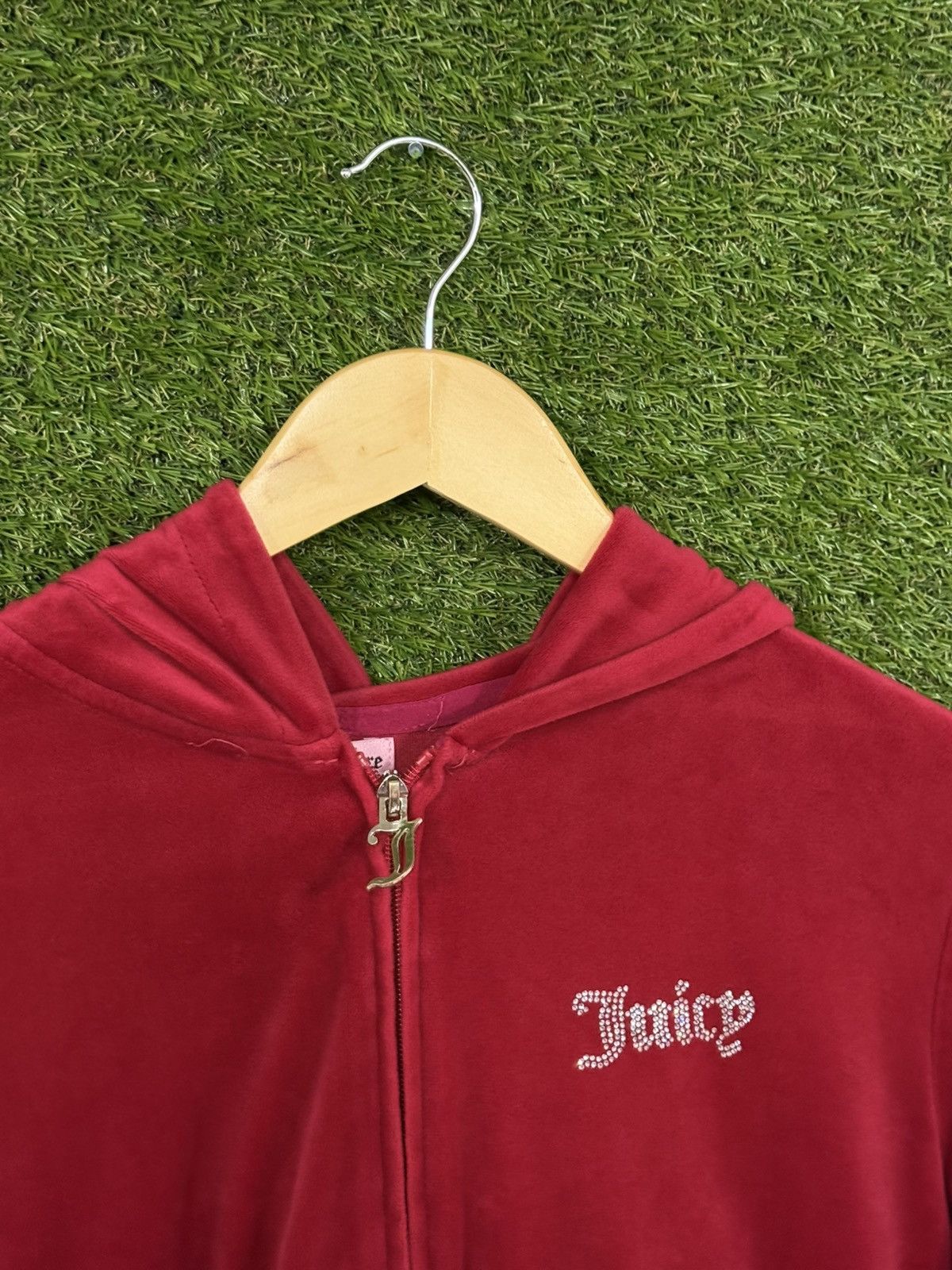 Juicy Couture Vintage Juicy Couture Red Velvet Rhinestone Gem BB Hoodie Size L / US 10 / IT 46 - 2 Thumbnail