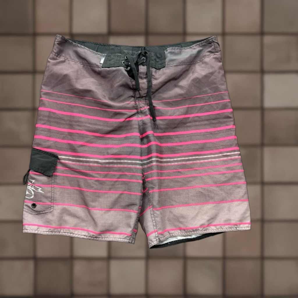 No Fear No Fear Board Shorts Men L Multicolor Striped Drawstring Beach Weekend Vacation Size US 33 - 1 Thumbnail