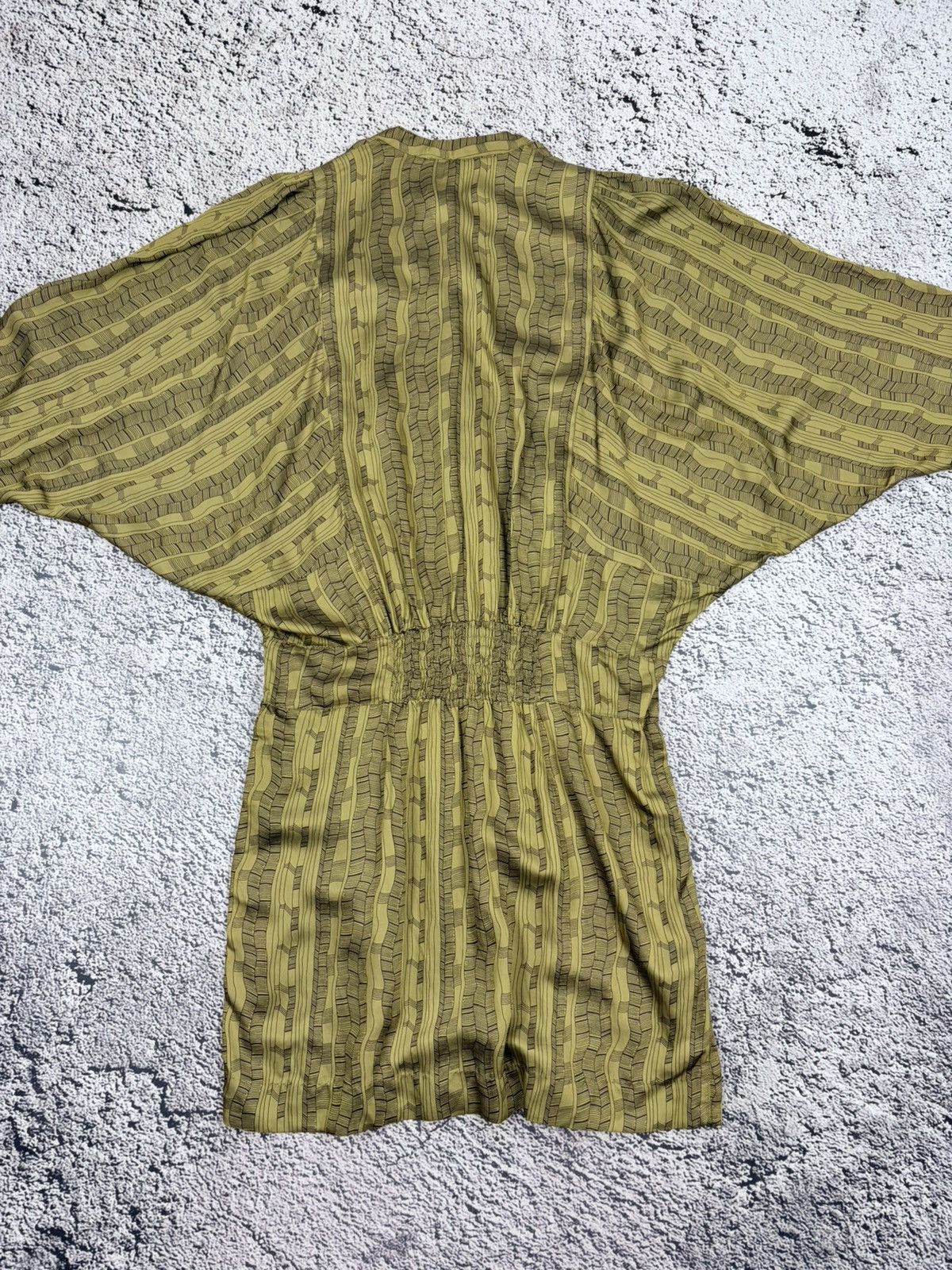 Japanese Brand Noa Noa Boho Geometric Olive Green Dolman Sleeve Dress S Size S / US 4 / IT 40 - 6 Thumbnail