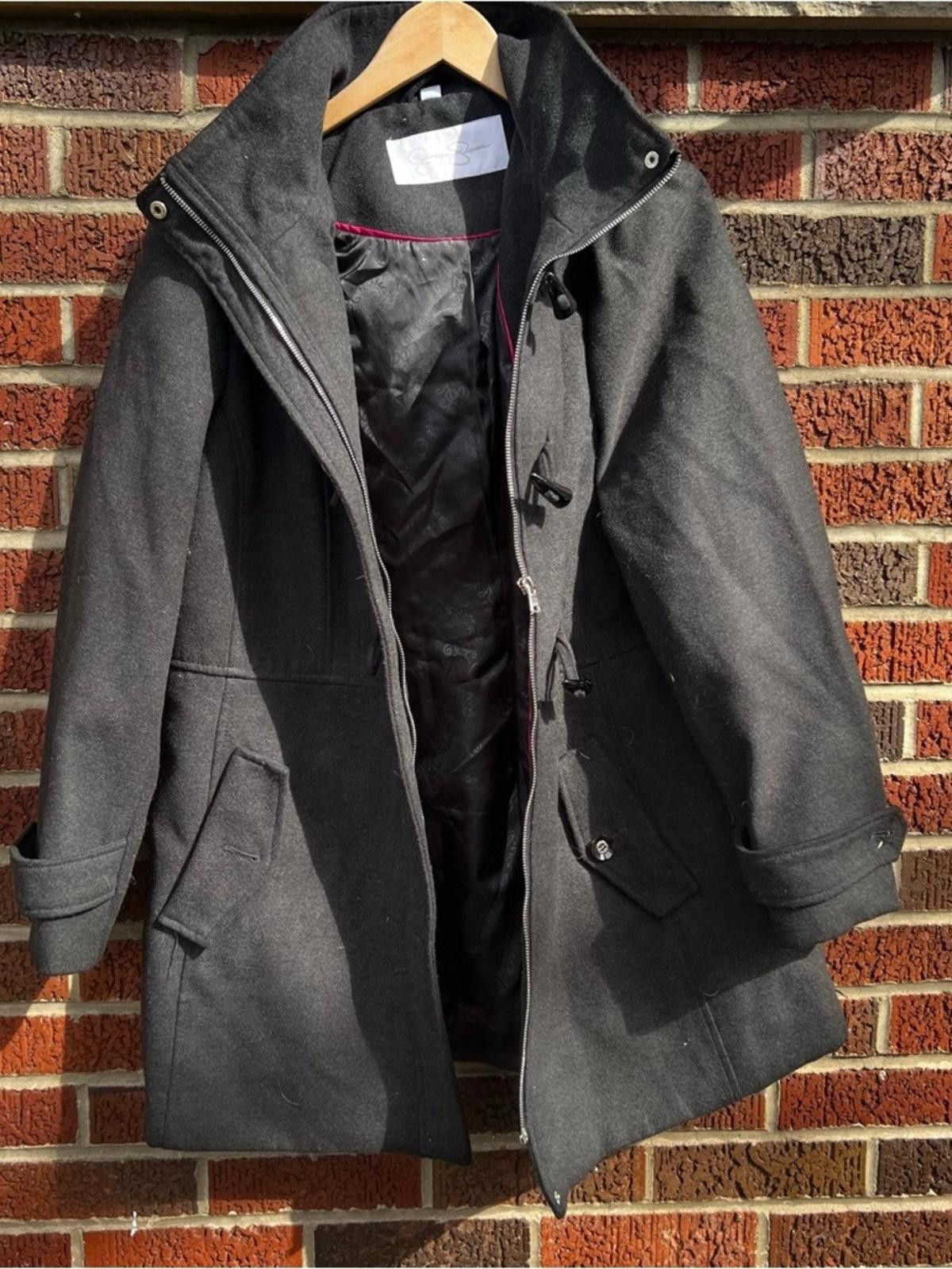 Other Jessica Simpson Gray Wool Like Button Full Zip Pea Coat Size XL / US 12-14 / IT 48-50 - 2 Thumbnail