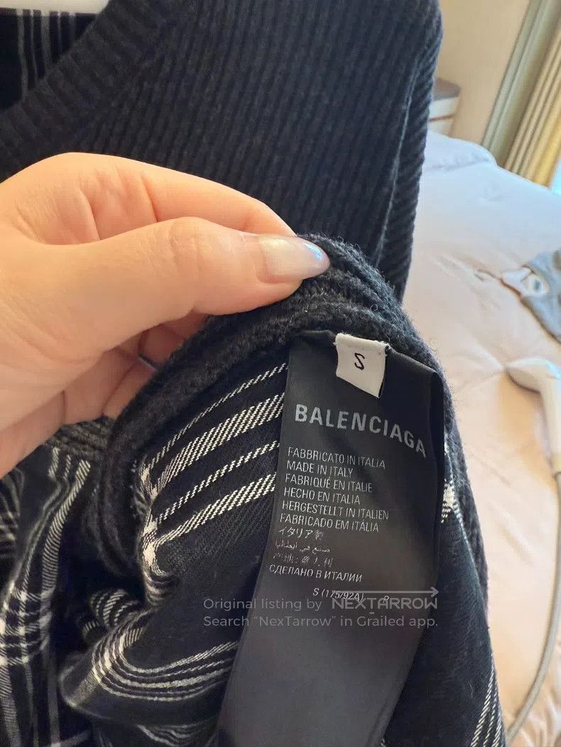 Balenciaga Balenciaga Grey Wheat Checkered Patchwork Sweater, Size S Size US S / EU 44-46 / 1 - 7 Thumbnail