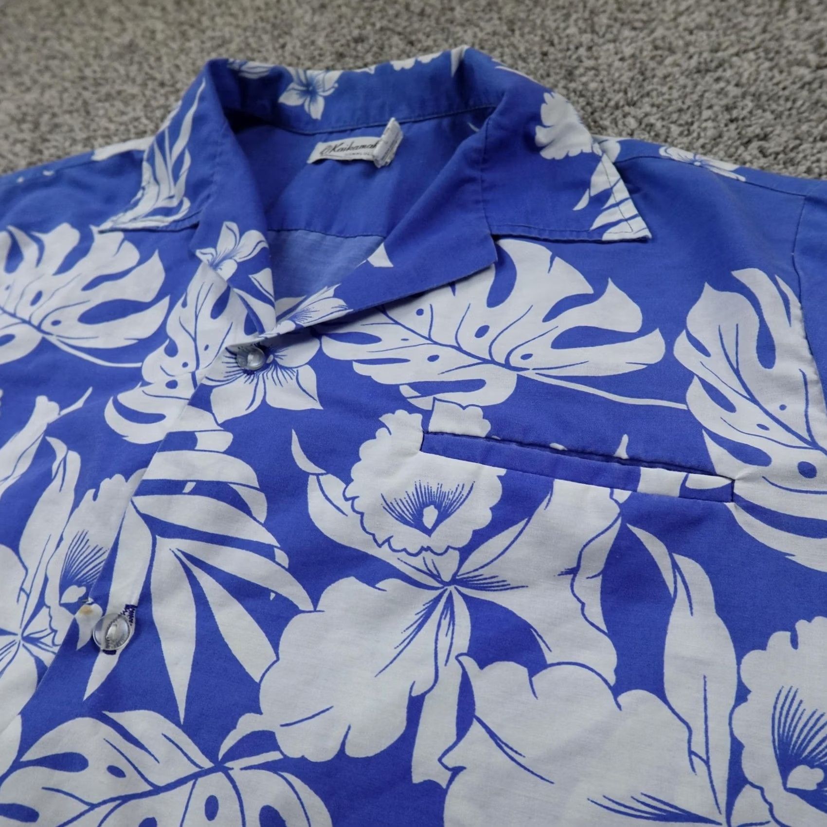 ALOHAS VINTAGE Kaikanahine Shirt Mens L Blue White Floral Hawaiian Aloha Button Up USA Size US L / EU 52-54 / 3 - 2 Thumbnail