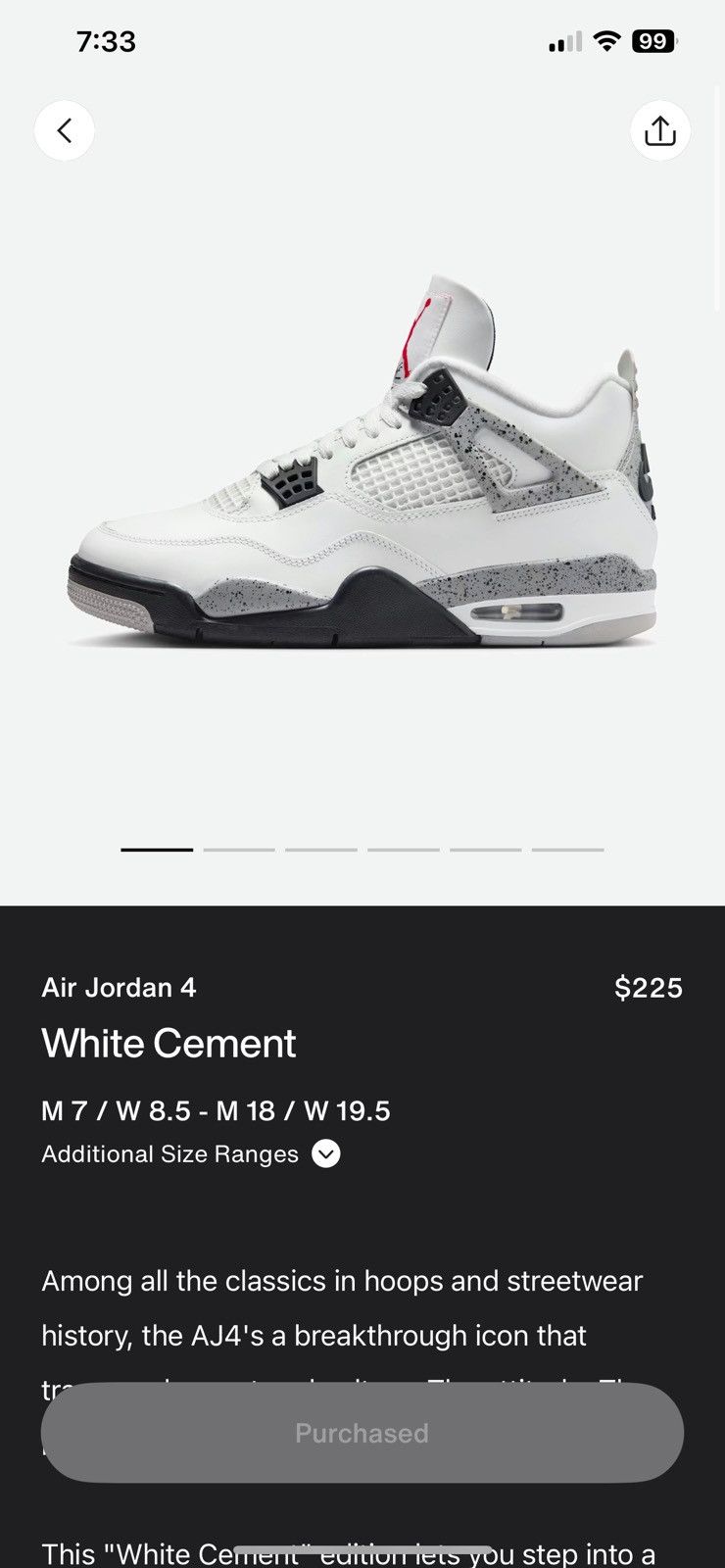 Jordan Brand Jordan 4 white cement shirt Size US 11 / EU 44 - 1 Thumbnail