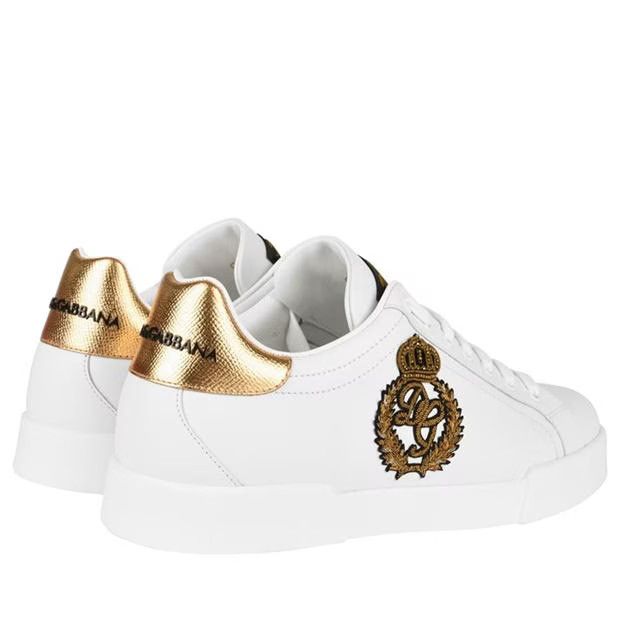 o1g2r1mq0324 Trainers in White & Gold Low Top Sneakers
