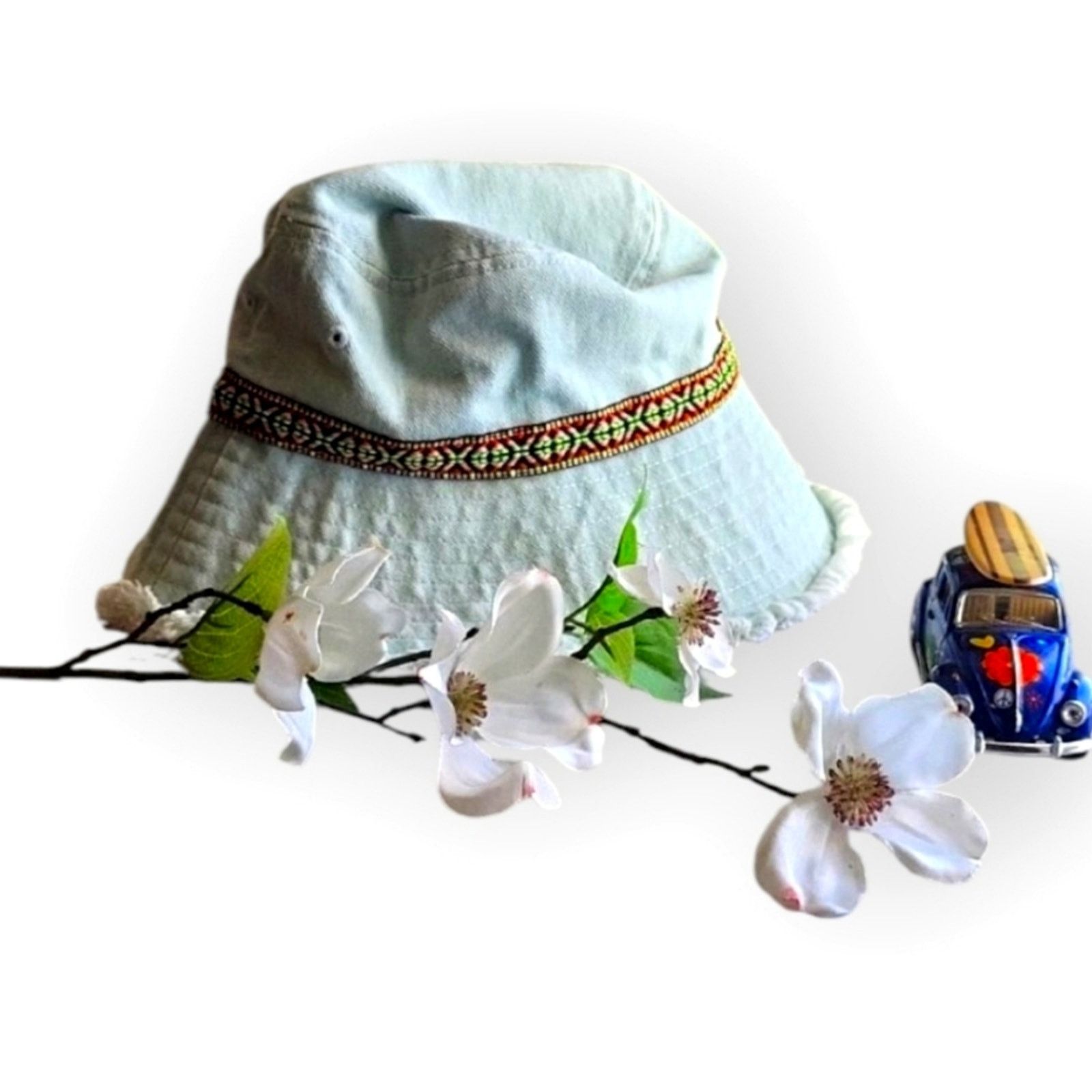 The Unbranded Brand Light Blue Jeans Bucket Hat with Patterned Band Size ONE SIZE - 13 Thumbnail