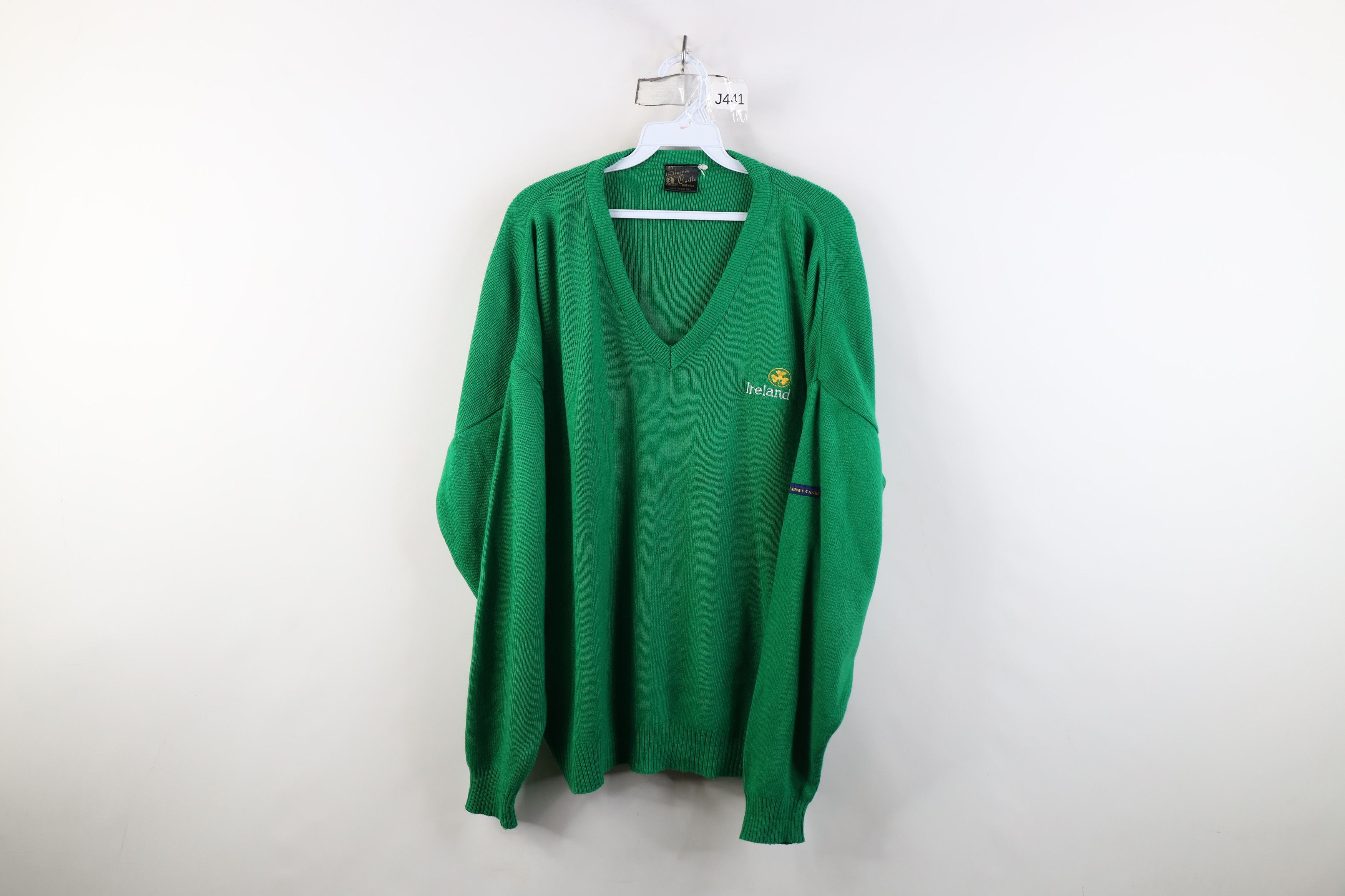 Vintage Vintage 90s Ireland Ribbed Knit V-Neck Sweater Kelly Green Size US XXL / EU 58 / 5 - 1 Thumbnail