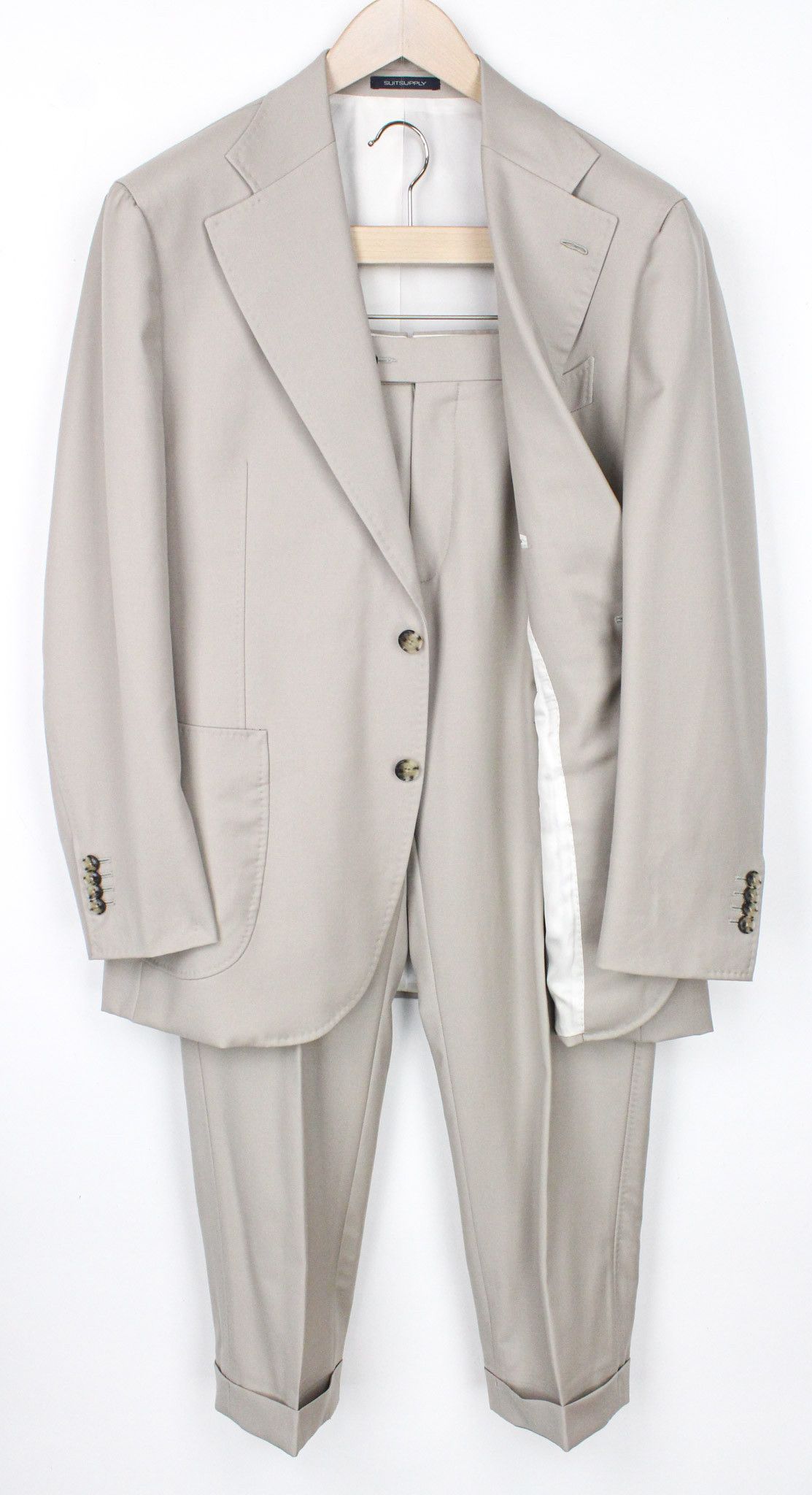 image of Suitsupply La Spalla Uk44S Light Beige Slim Wool Twill Suit 72249, Men's