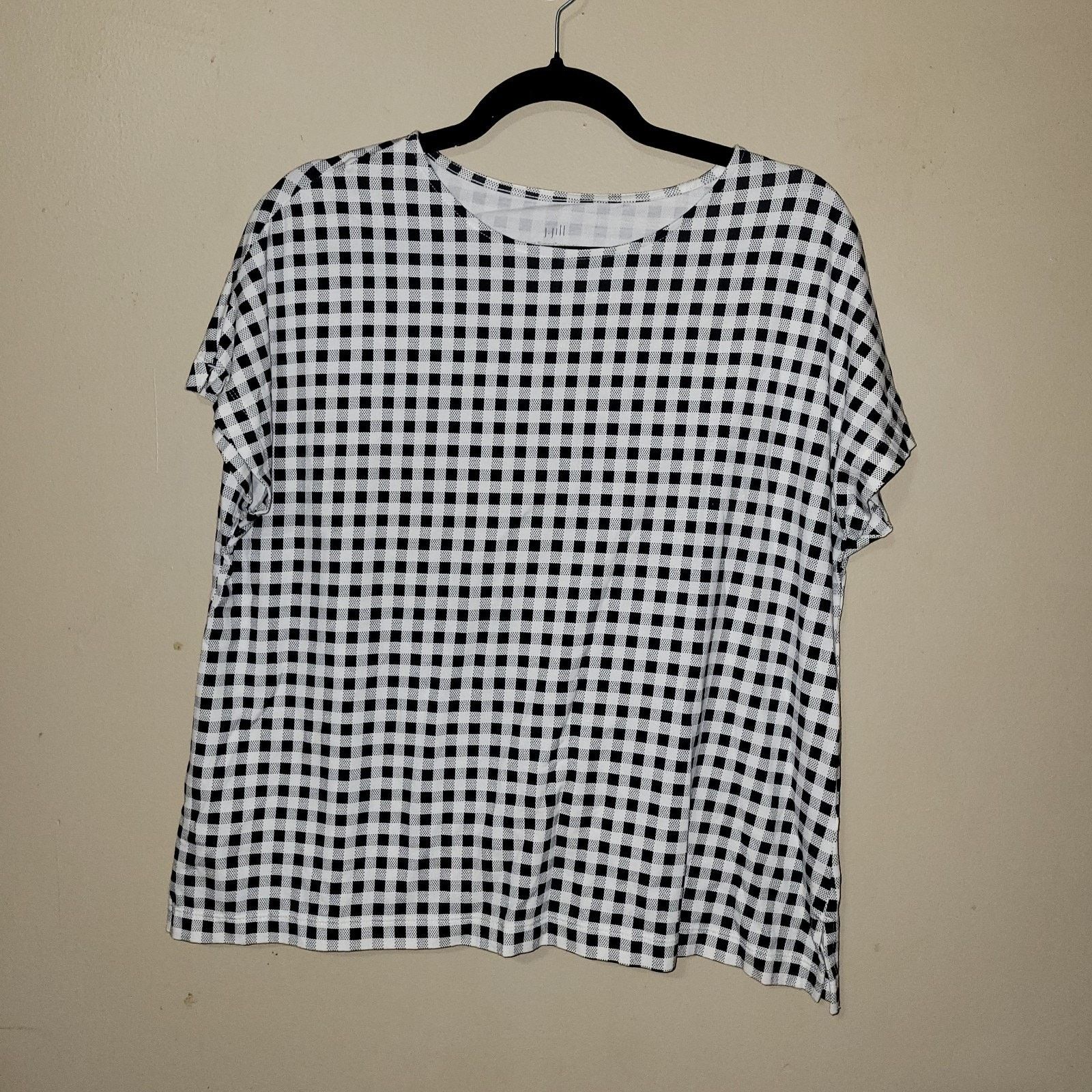 & Other Stories J Jill Black White Checkered Luxe Relaxed Tee Shirt Size MP Size XL / US 12-14 / IT 48-50 - 1 Thumbnail