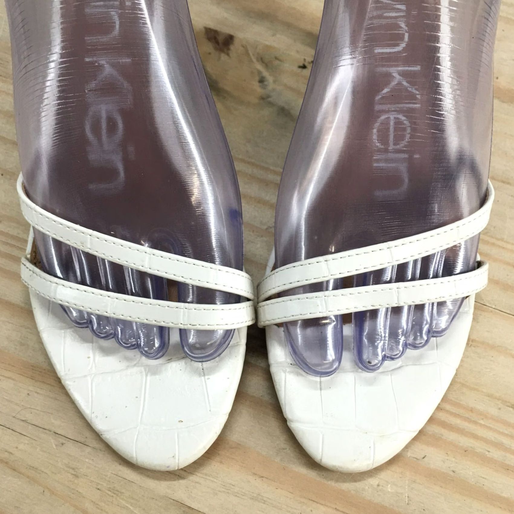 Calvin Klein Calvin Klein Sandals Womens 7 Lali Ankle Strap Pumps White Faux Leather Heeled Size US 7 / IT 37 - 7 Thumbnail