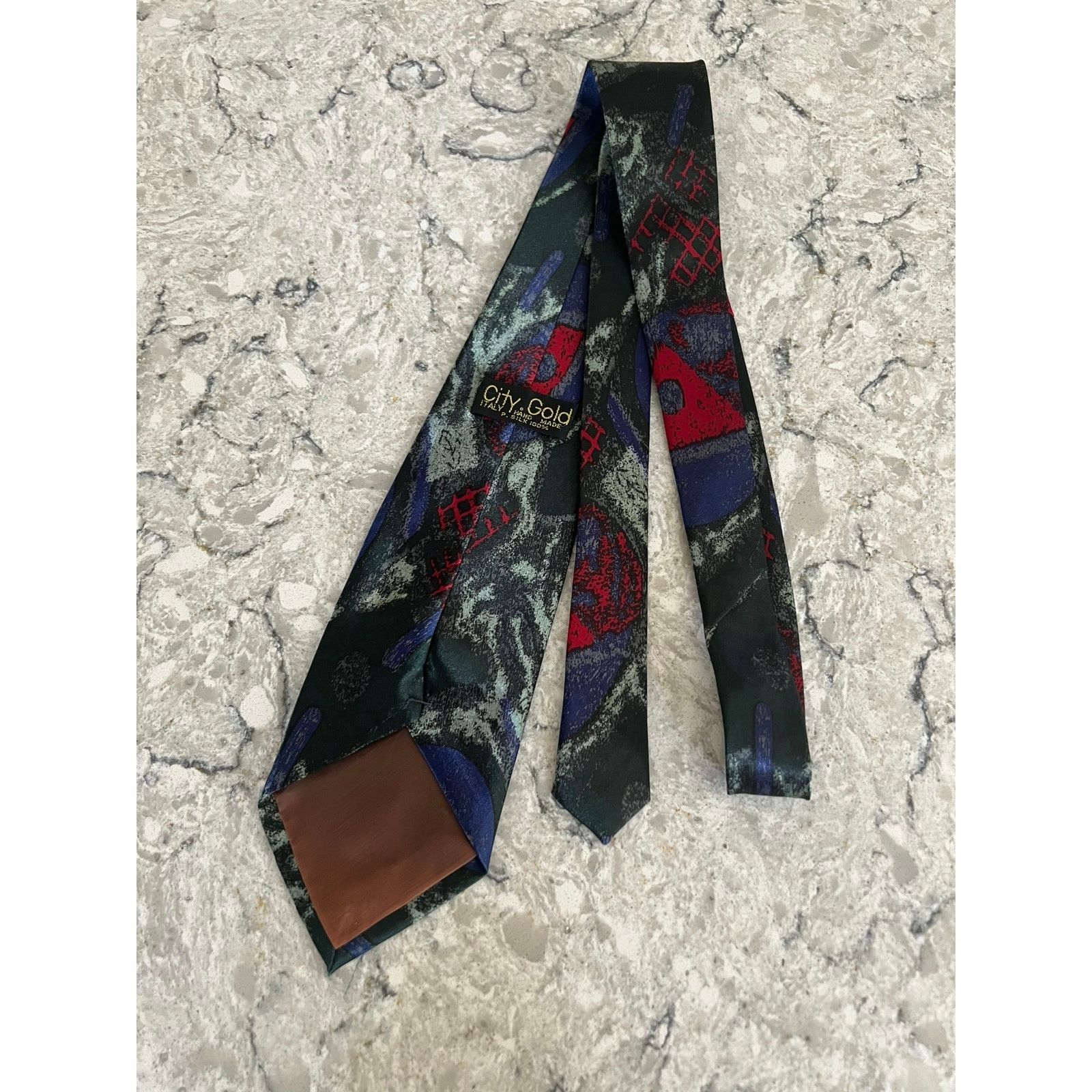 Vintage City Gold 100% Italian Silk Hand Made Neck Tie Abstract Size ONE SIZE - 3 Thumbnail
