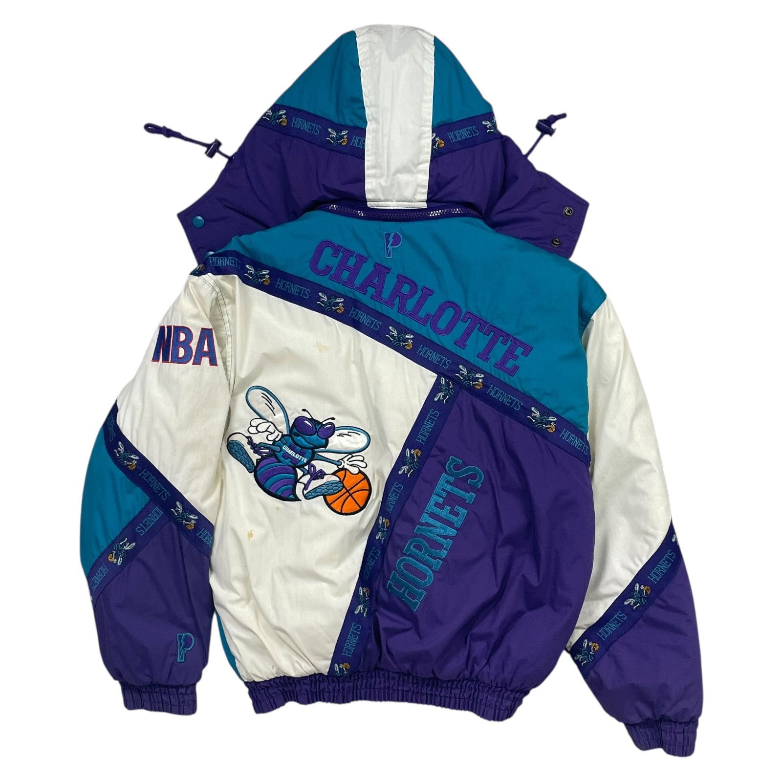 NBA × Pro Player × Vintage 90s CHARLOTTE HORNETS PRO PLAYER PUFFER JACKET HOODIE Size XL / US 12-14 / IT 48-50 - 1 Thumbnail