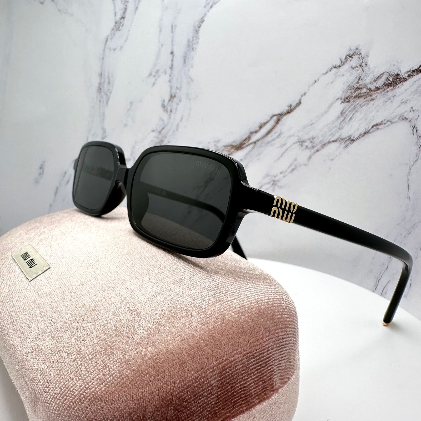 Miu Miu MIU MIU Sunglasses New Black Square Acetate Gold Metal Logo Size ONE SIZE - 13 Thumbnail