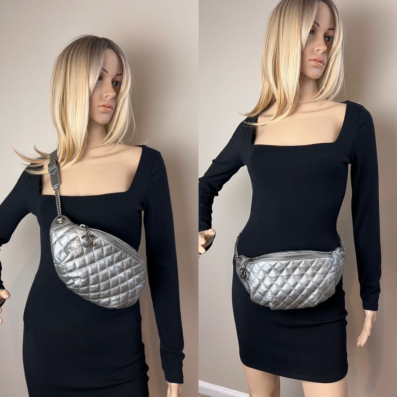 Chanel Chanel Metallic Dark Silver Calfskin Quilted Banane Fanny Pa Size ONE SIZE - 11 Thumbnail