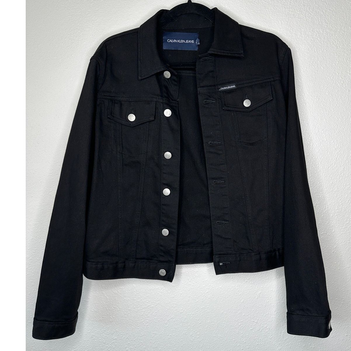 Calvin Klein Calvin Klein Black Denim Silver Button Collared Jean Jacket Size M / US 6-8 / IT 42-44 - 2 Thumbnail