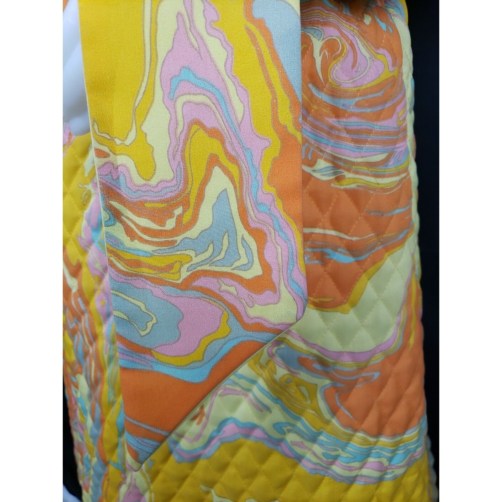 Vintage 70s Bold Orange Oil Slick Quilted Maxi Skirt Sz 10 Park East Size 27" / US 4 / IT 40 - 5 Thumbnail