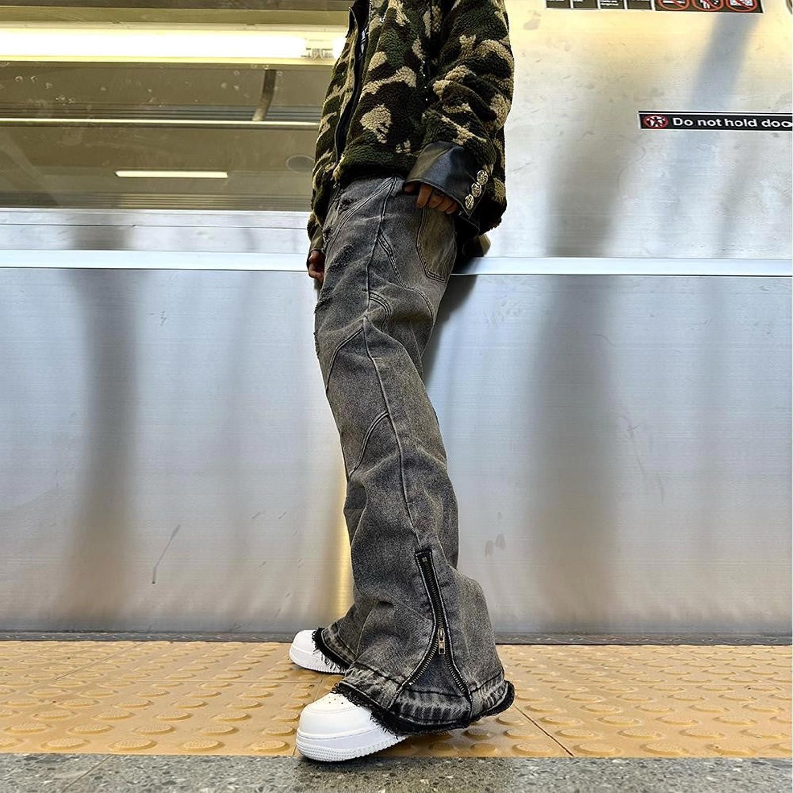 Japanese Brand Anke Zip Loose Fit Flared Stacked Jeans Size US 30 / EU 46 - 2 Thumbnail
