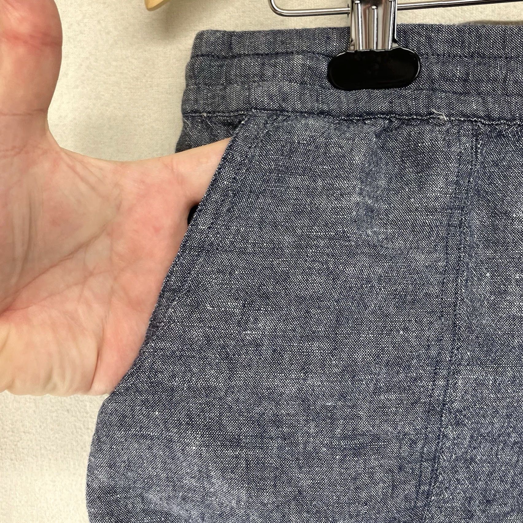 Vintage Soho NY&Co Women's Linen Cotton Blend Chino Shorts Medium Light Indigo Drawstring Casual Beach 3" Inseam Relaxed Fit Size 32" / US 10 / IT 46 - 5 Thumbnail