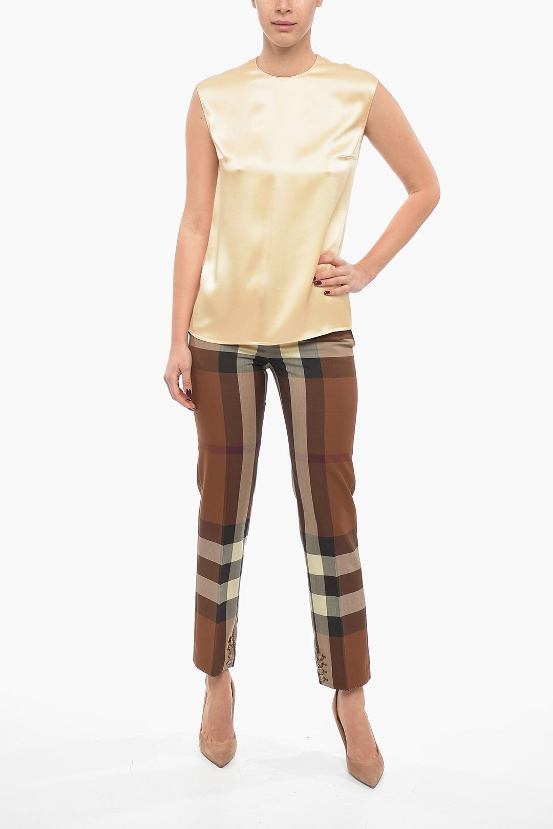 Stella McCartney og1mm0824 Sleeveless Satin Top With Back Zip in Light Yellow Size S / US 4 / IT 40 - 4 Thumbnail