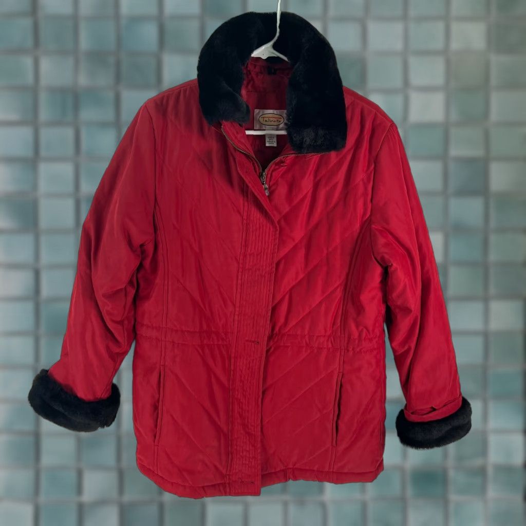 Talbots Talbot Womens Jacket Bodywarmer Faux Fur Trim Full Zip Red Winter Size Small Size S / US 4 / IT 40 - 1 Thumbnail