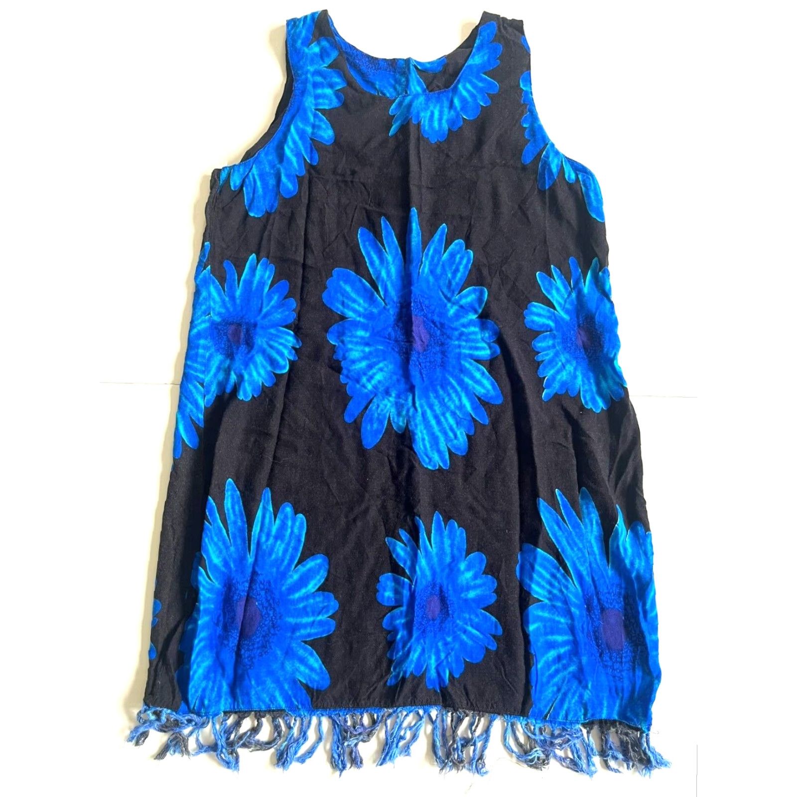 Vintage VINTAGE In Gear 100% Rayon Blue Black Floral Tunic Tank Sun Dress M Womens Clothing Size M / US 6-8 / IT 42-44 - 2 Thumbnail
