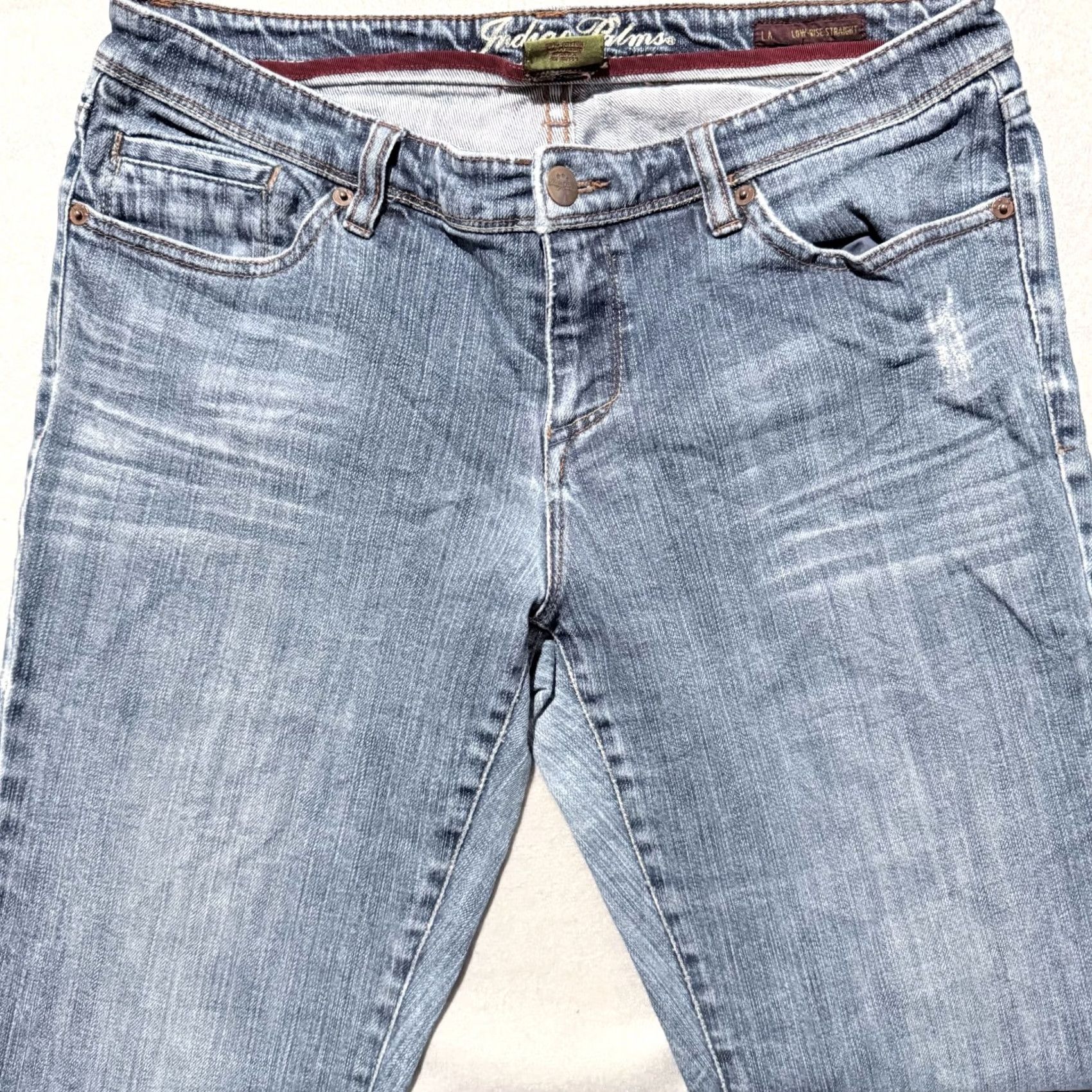 Denime Indigo Palms Jeans Women Blue Distressed Low-Rise Straight 8R Denim Distressed Zip Fly 5-Pocket Mens? Size 30" / US 8 / IT 44 - 3 Thumbnail