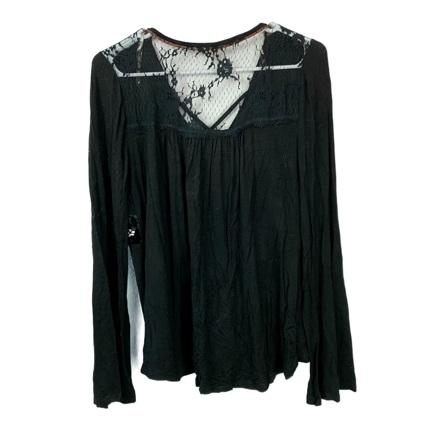 Velvet Jolt Women's L Black Floral Velvet Lace V-Neck Long Sleeve Top Y2K Witchy Boho Size L / US 10 / IT 46 - 7 Thumbnail
