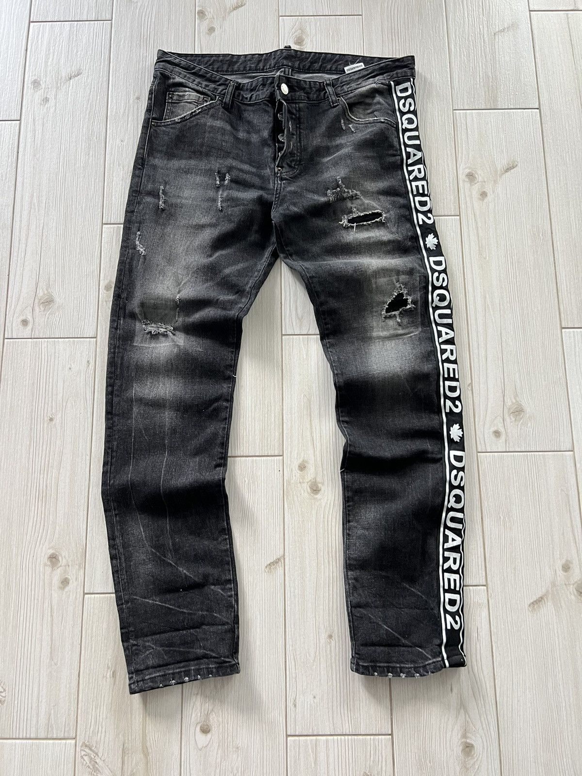 Dsquared2 DSQUARED2 Size 52 Black Distressed Denim Button Fly Jeans Size US 36 / EU 52 - 1 Thumbnail
