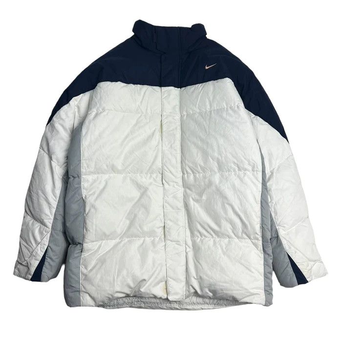VINTAGE NIKE SIDE SWOOSH PUFFER JACKET WHITE/NAVY