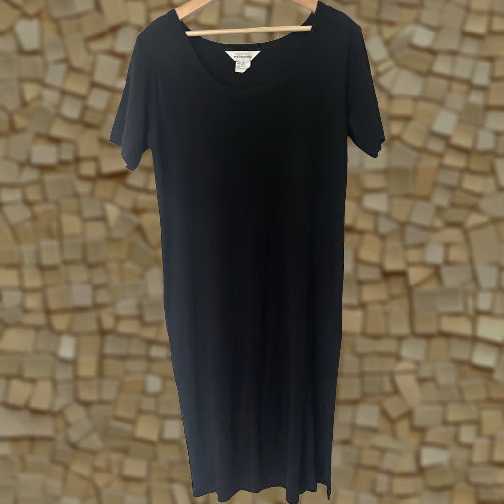 Vintage VINTAGE Misook Black Scoop Neck Knit Maxi Sheath Dress Side Slit L Size L / US 10 / IT 46 - 1 Thumbnail
