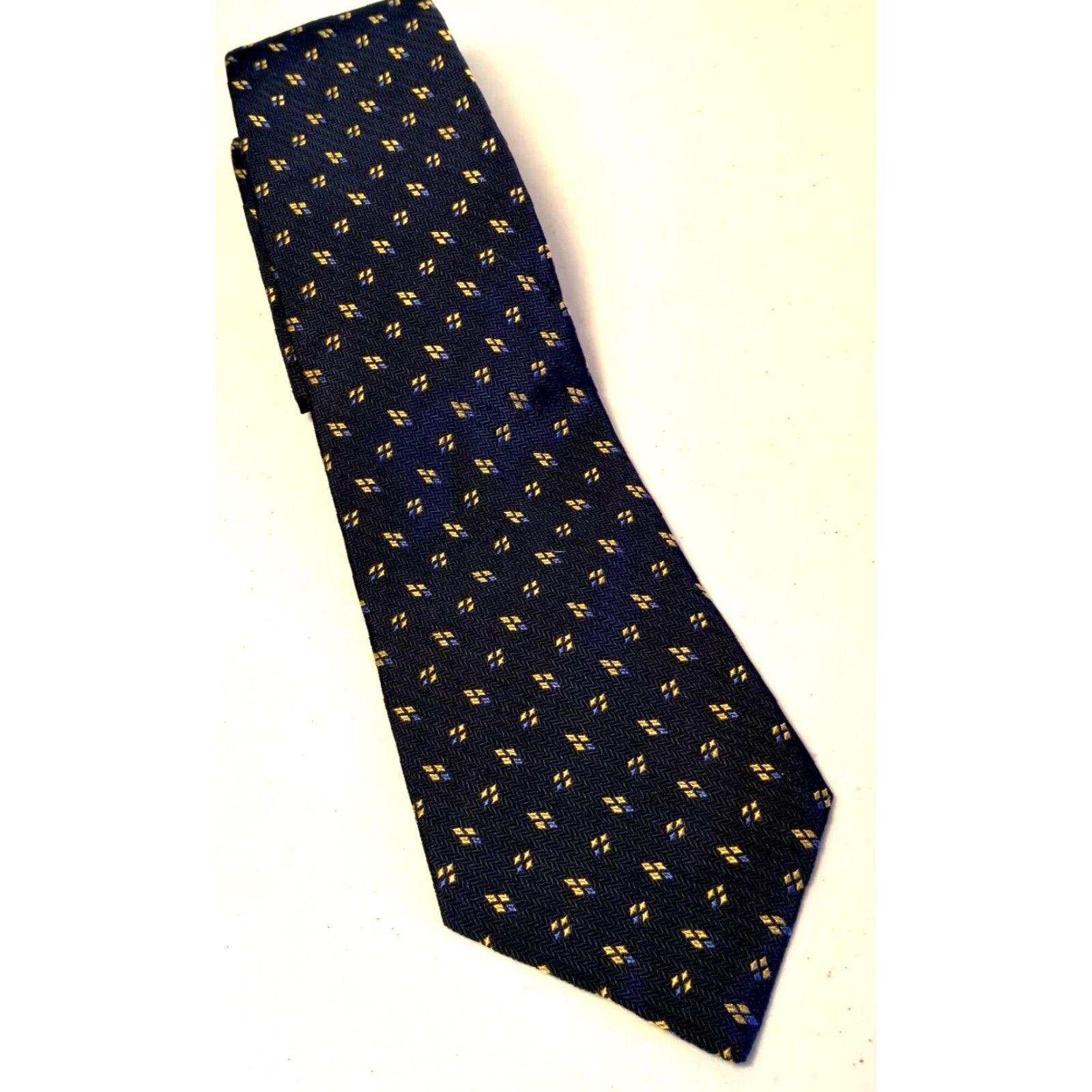 Ralph Lauren VINTAGE Lauren Ralph Lauren Tie Geometric Silk USA Made 57.5" Blue Yellow Diamond Pattern Men's Necktie Size ONE SIZE - 2 Thumbnail