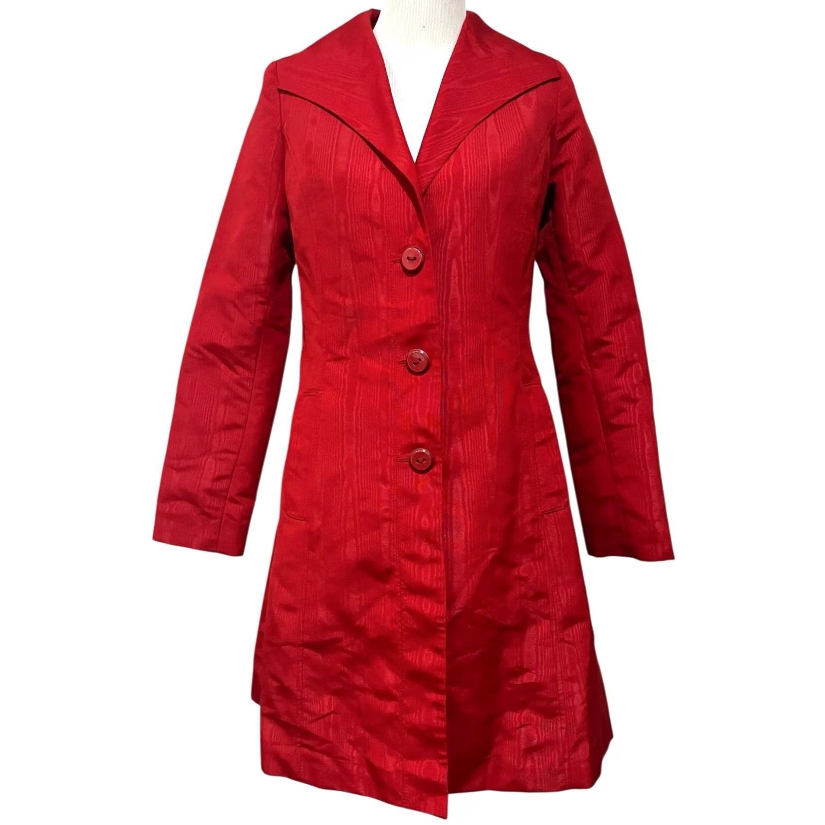 Mossimo Mossimo Red Trench Coat Jacket Dressy Lightweight Holiday Formal Sz S Women Long Sleeve Belted Pockets Party/Cocktail City Christmas 90s Theme Size S / US 4 / IT 40 - 3 Thumbnail