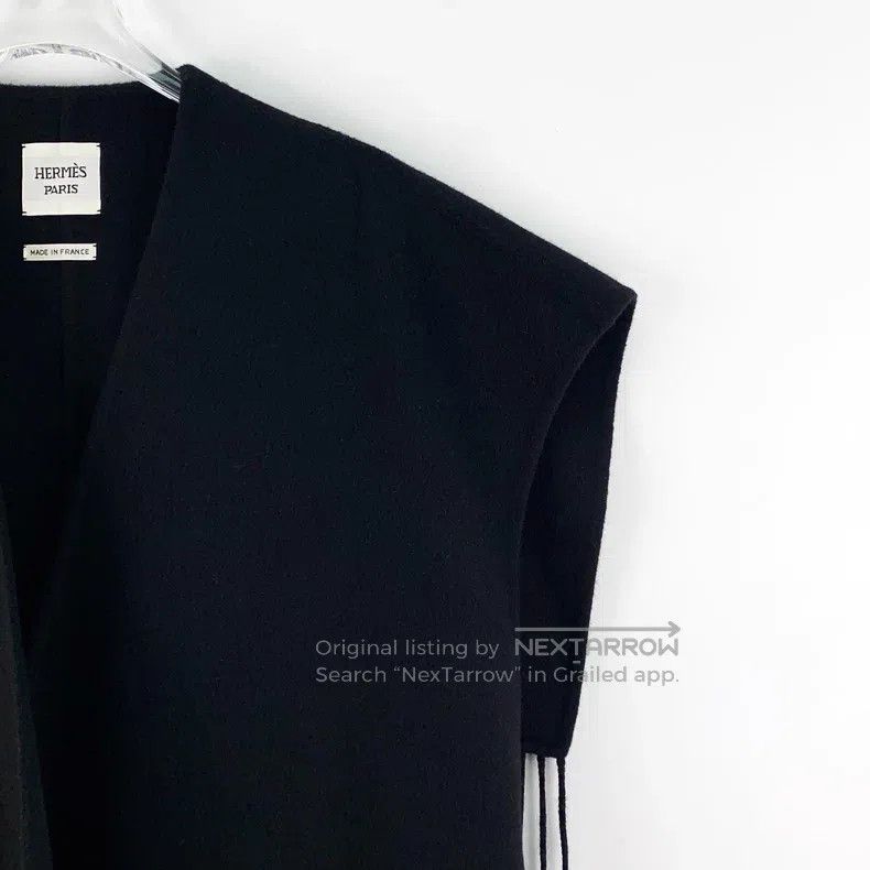 Hermes Hermes Black Cashmere Fringe Sleeveless Belted Coat Size XXS / US 00 / IT 34 - 3 Thumbnail