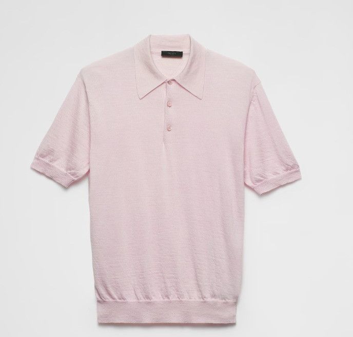 Prada o1bcso1str1025 Superfine Cashmere Polo Shirt in Pink Size US L / EU 52-54 / 3 - 1 Thumbnail
