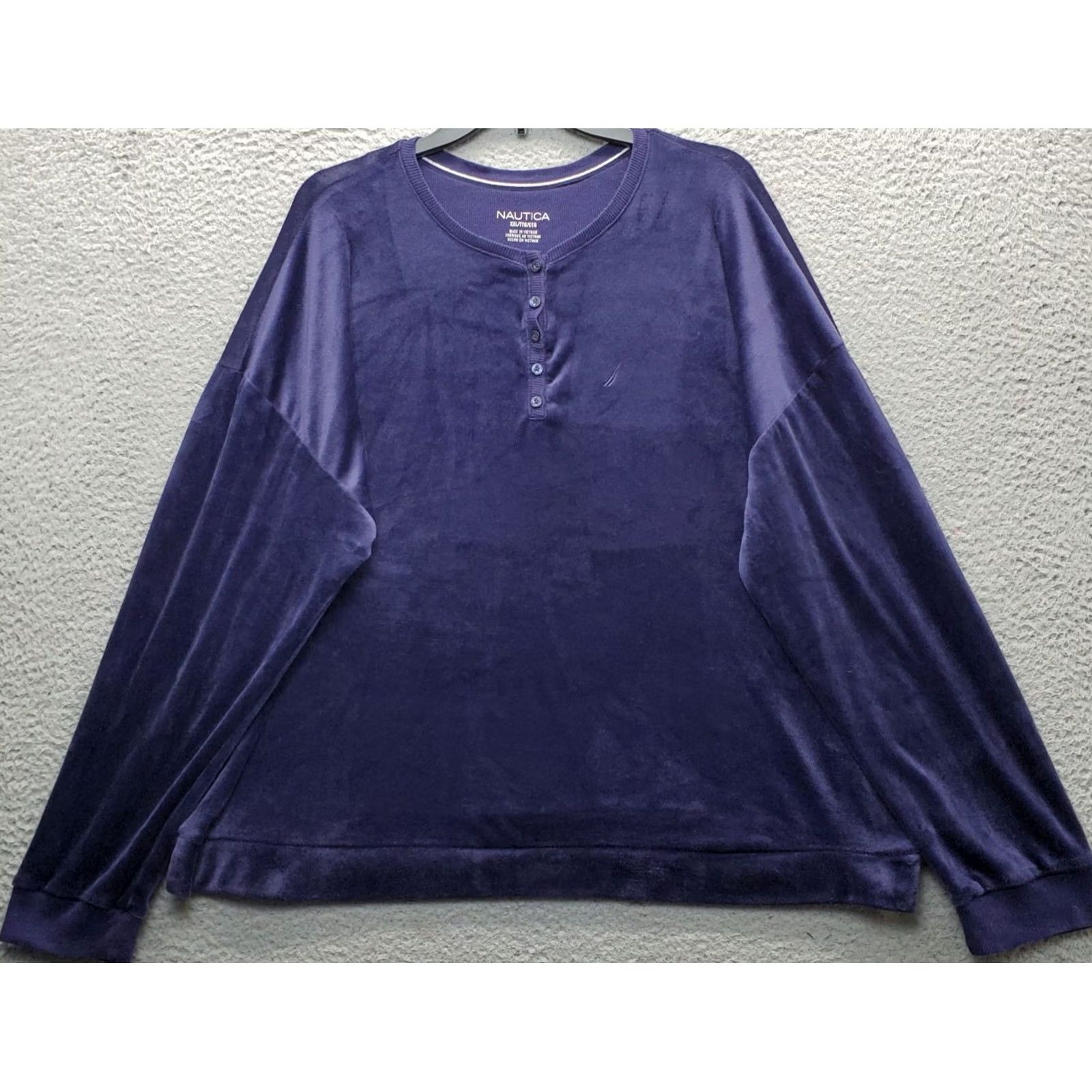Nautica Nautica Womens XXL Velour Long Sleeve Henley Shirt Top Purple Oversized Casual Shirt Size XXL / US 16-18 / IT 52-54 - 2 Thumbnail