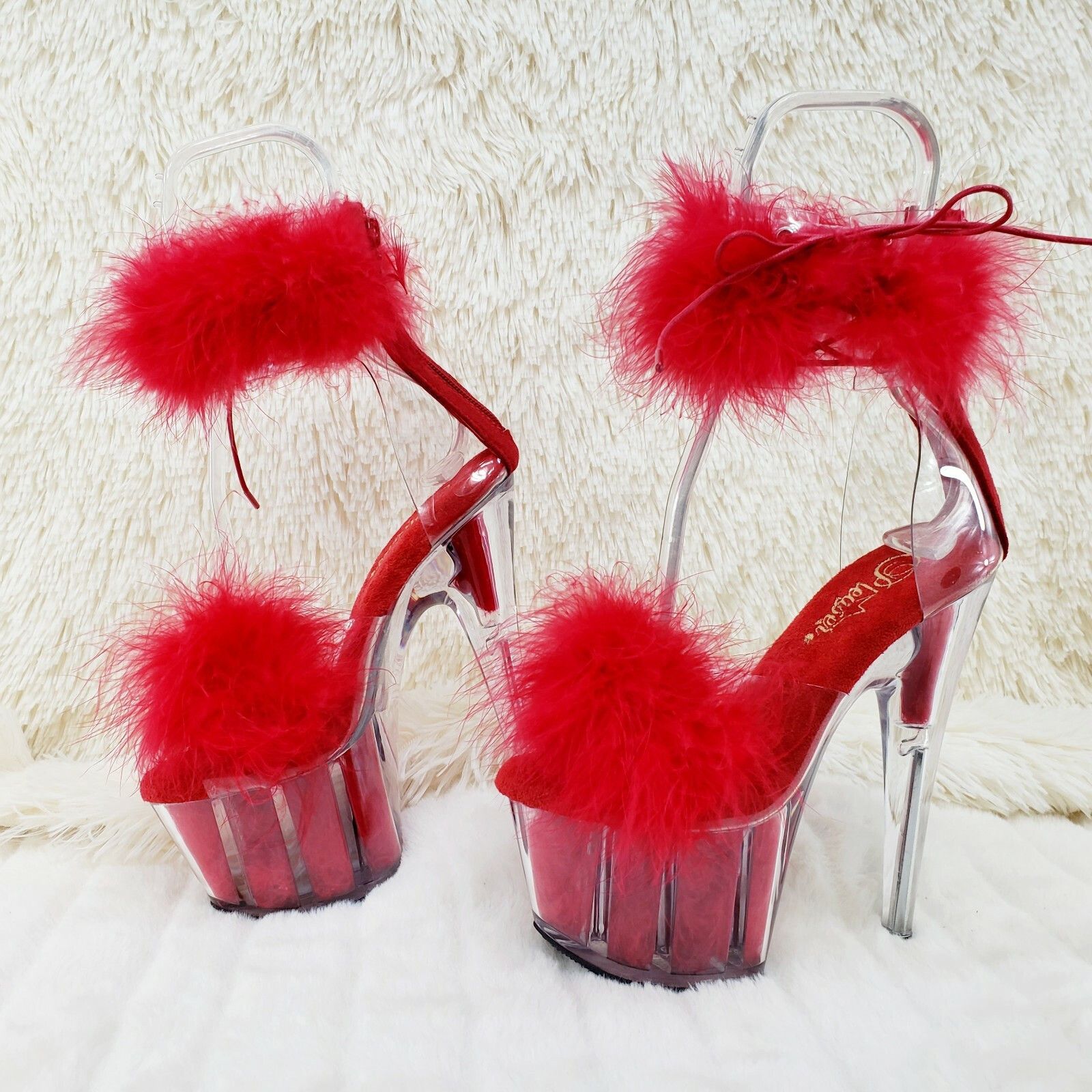 Other Adore 724F Red Marabou Platform Shoes Sandals 7" High Heel S Size US 11 / IT 41 - 8 Thumbnail