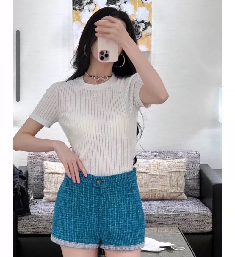 Chanel Chanel 22P peacock blue denim wrap-edged soft tweed shorts Size 42" / US 20 - 5 Thumbnail