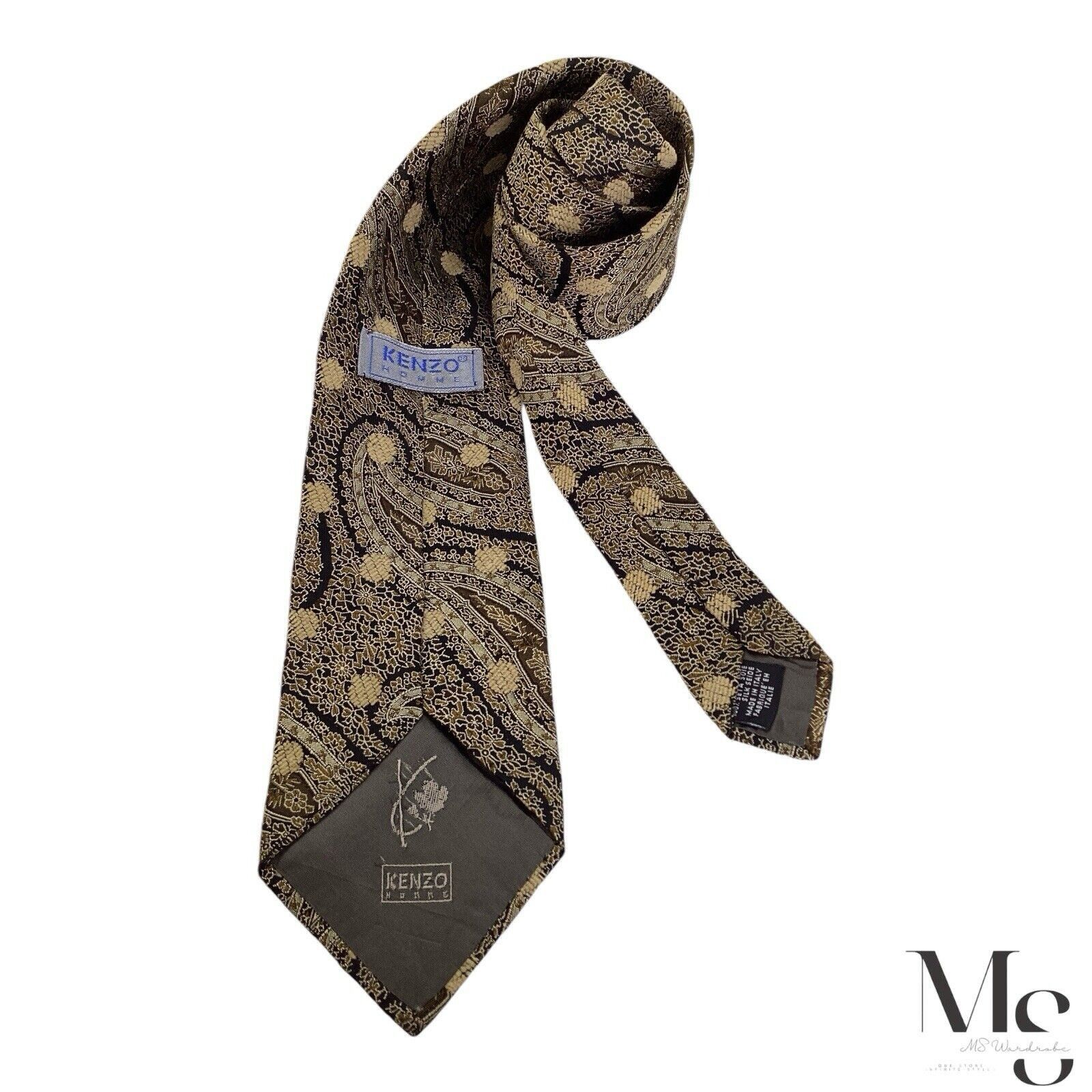 Kenzo KENZO HOMME Gold Paisley Luxury Silk Tie Made In Italy W: 3. Size ONE SIZE - 3 Thumbnail