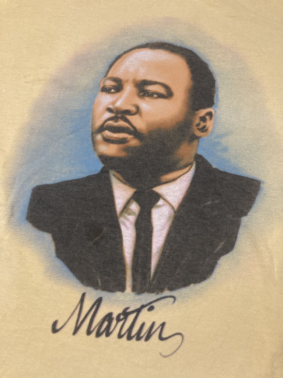 image of Supreme Martin Luther King Jr. Airbrush Portrait Tee in Washed Pale Yellow, Men's (Size XL)