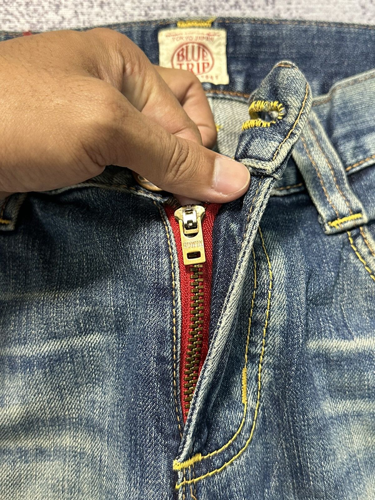 Edwin 2000s Flare Edwin Blue Trip Mud Wash Buckle Back Denim Jeans Size US 29 - 10 Thumbnail