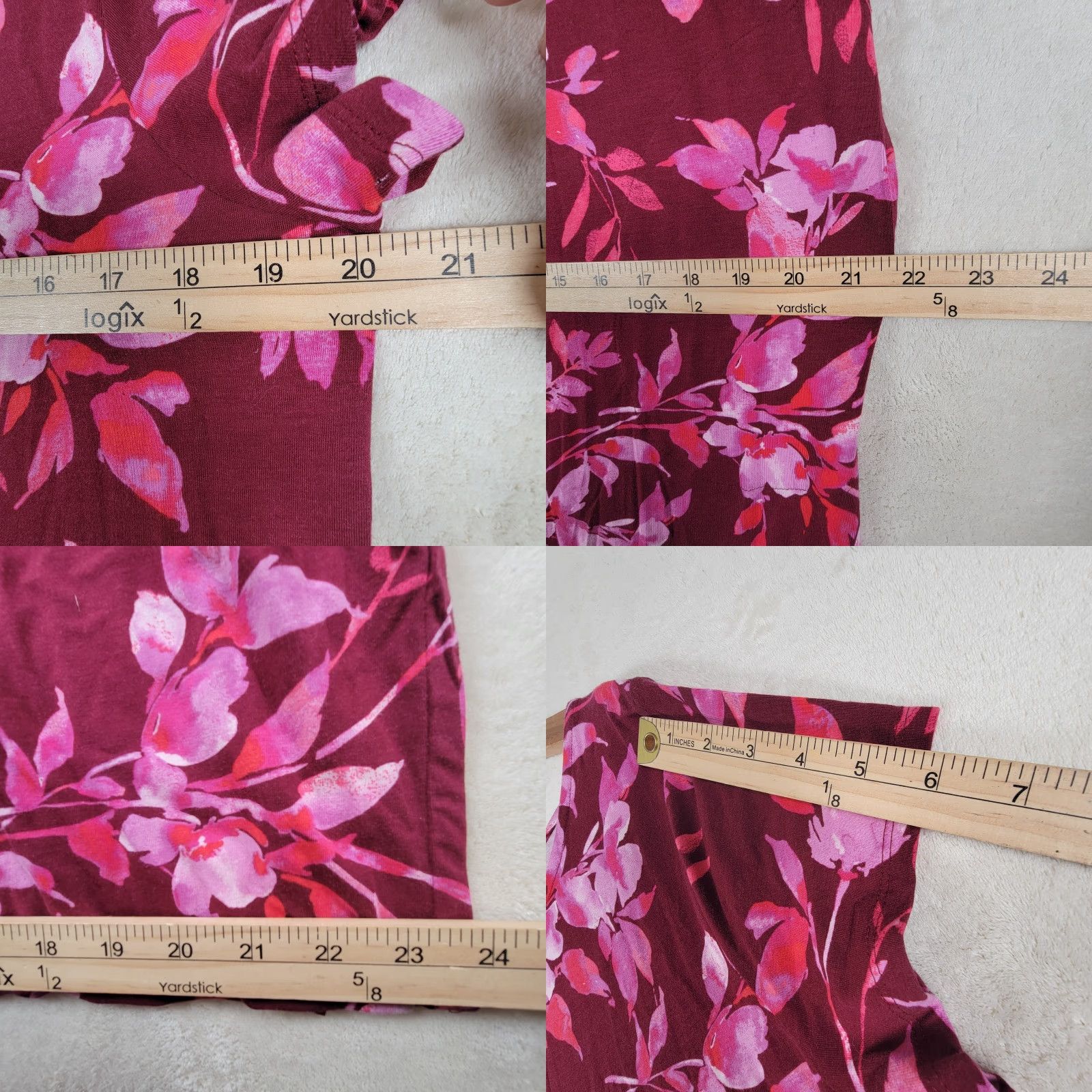 J. Jill J. Jill Dress Women's Maxi Floral Stretch Knit Cranberry Red Multicolor Cap Sleeve Round Neck M Cranberry Red Floral Maxi Dress Womens Size M / US 6-8 / IT 42-44 - 8 Thumbnail
