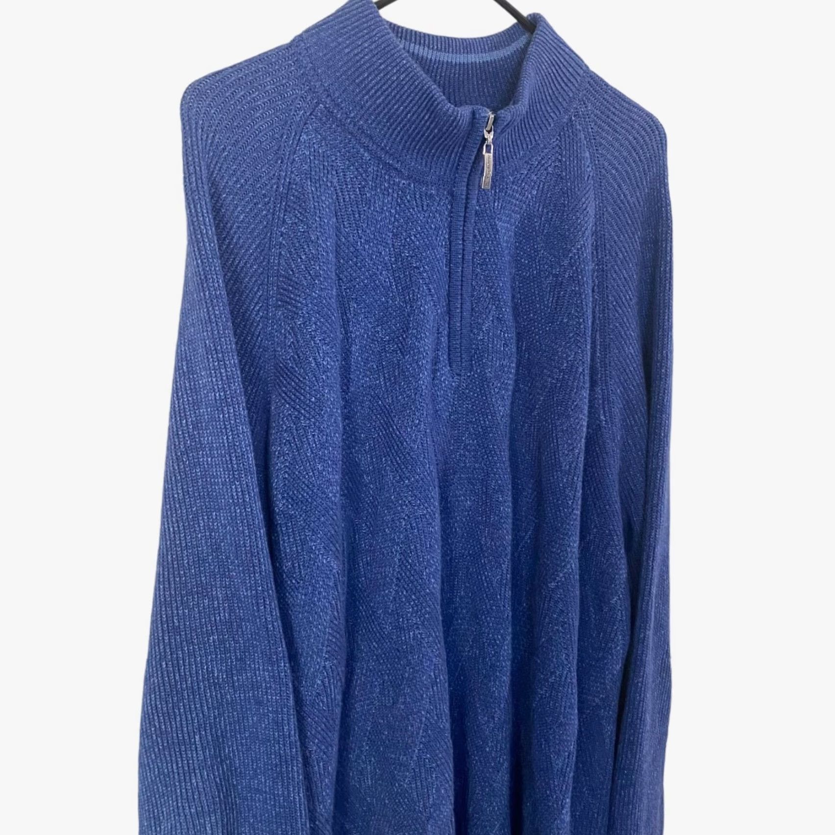 Tommy Bahama Tommy Bahama Napa Ridge 1/4 Zip Sweater Mens 2XL Blue Knit Pullover Mock Neck Long Sleeve Ribbed Diamond Basketweave Size US XXL / EU 58 / 5 - 4 Thumbnail